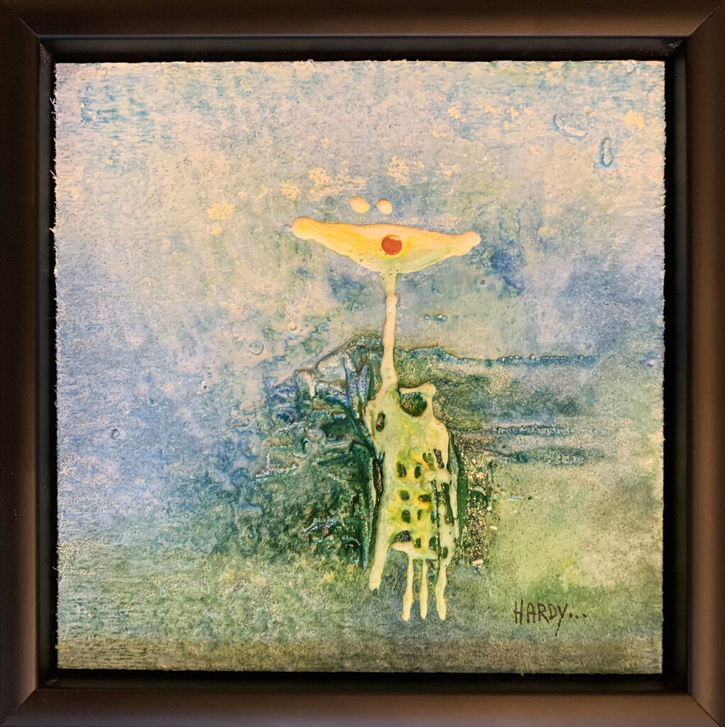 Abstraktes originales Kunstwerk „Stille Zeit“ von Hardy auf Holz mit Sand aus Österreich