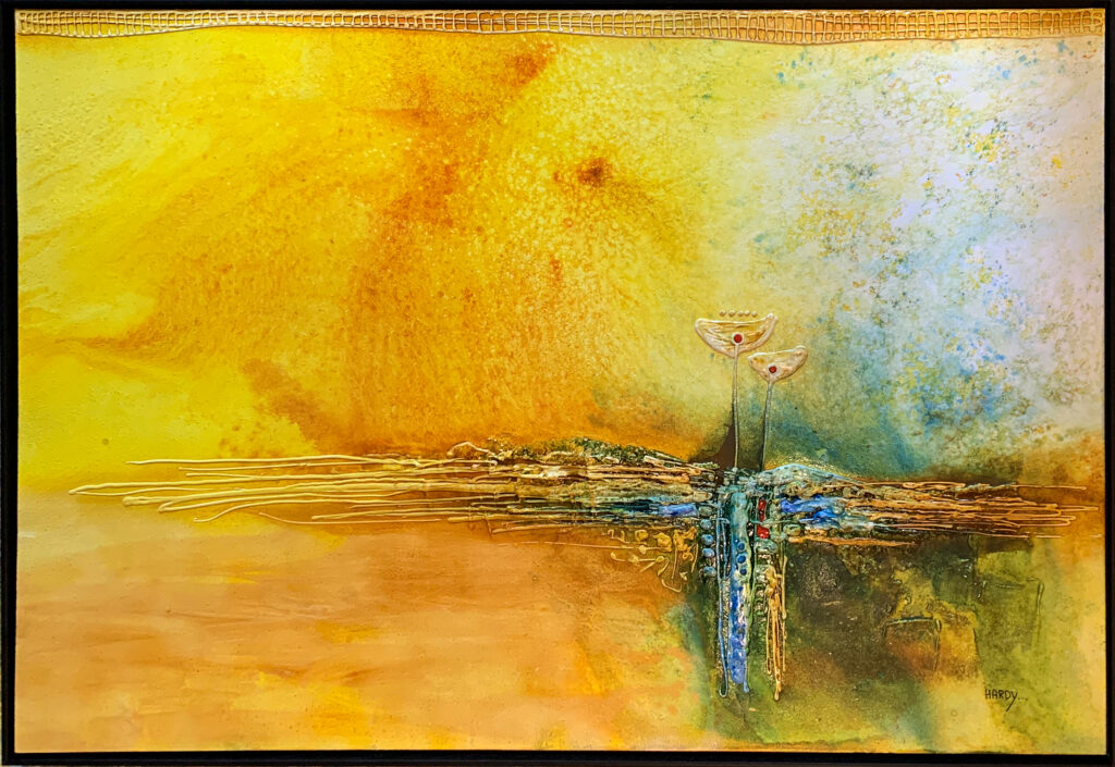 Abstraktes originales Kunstwerk von Hardy in Gelb und warmen Farbtönen